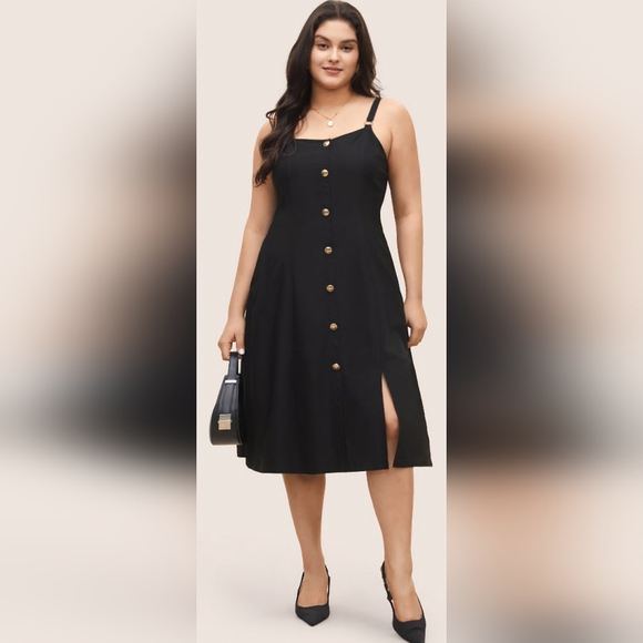 Elegant Black Button-Down Dress with pockets 14/16 - Picture 2 of 6